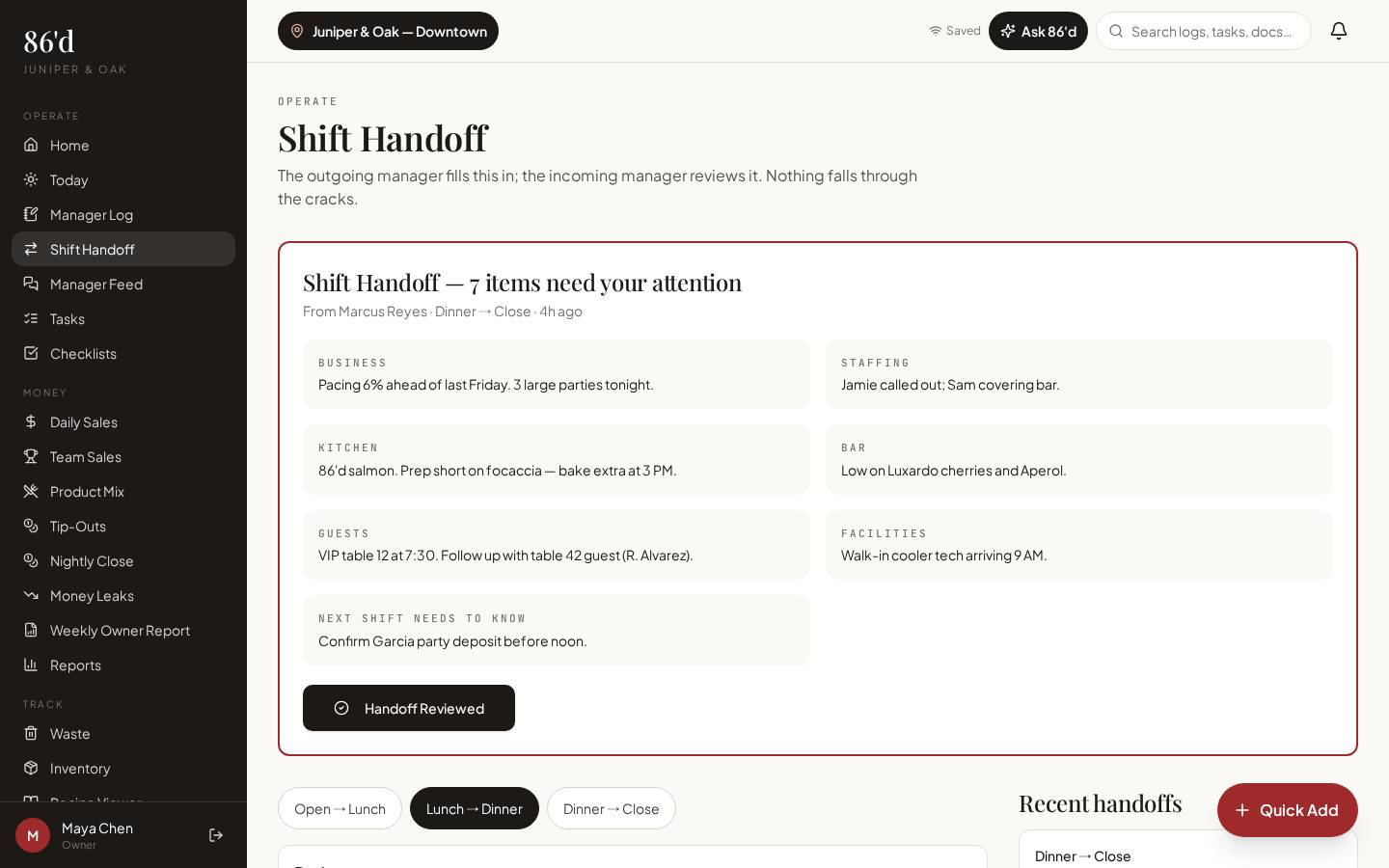 Shift handoff